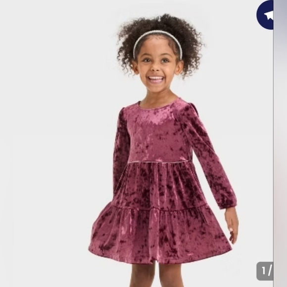 OshKosh B'gosh Toddler Girls' Long Sleeve Velvet Dress - Burgundy - Picture 1 of 5